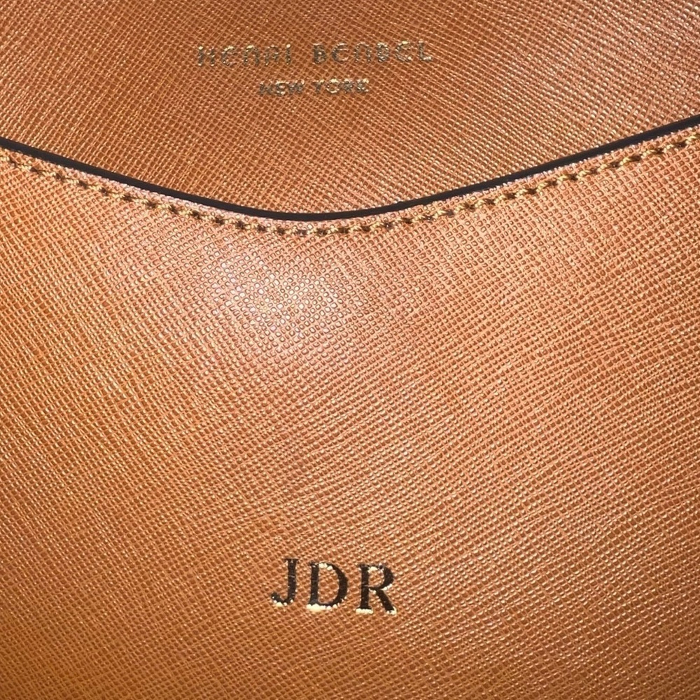 EUC Henri Bendel Saffiano Leather Shoulder Bag Tan Camel Leather Adjustable - Picture 13 of 13